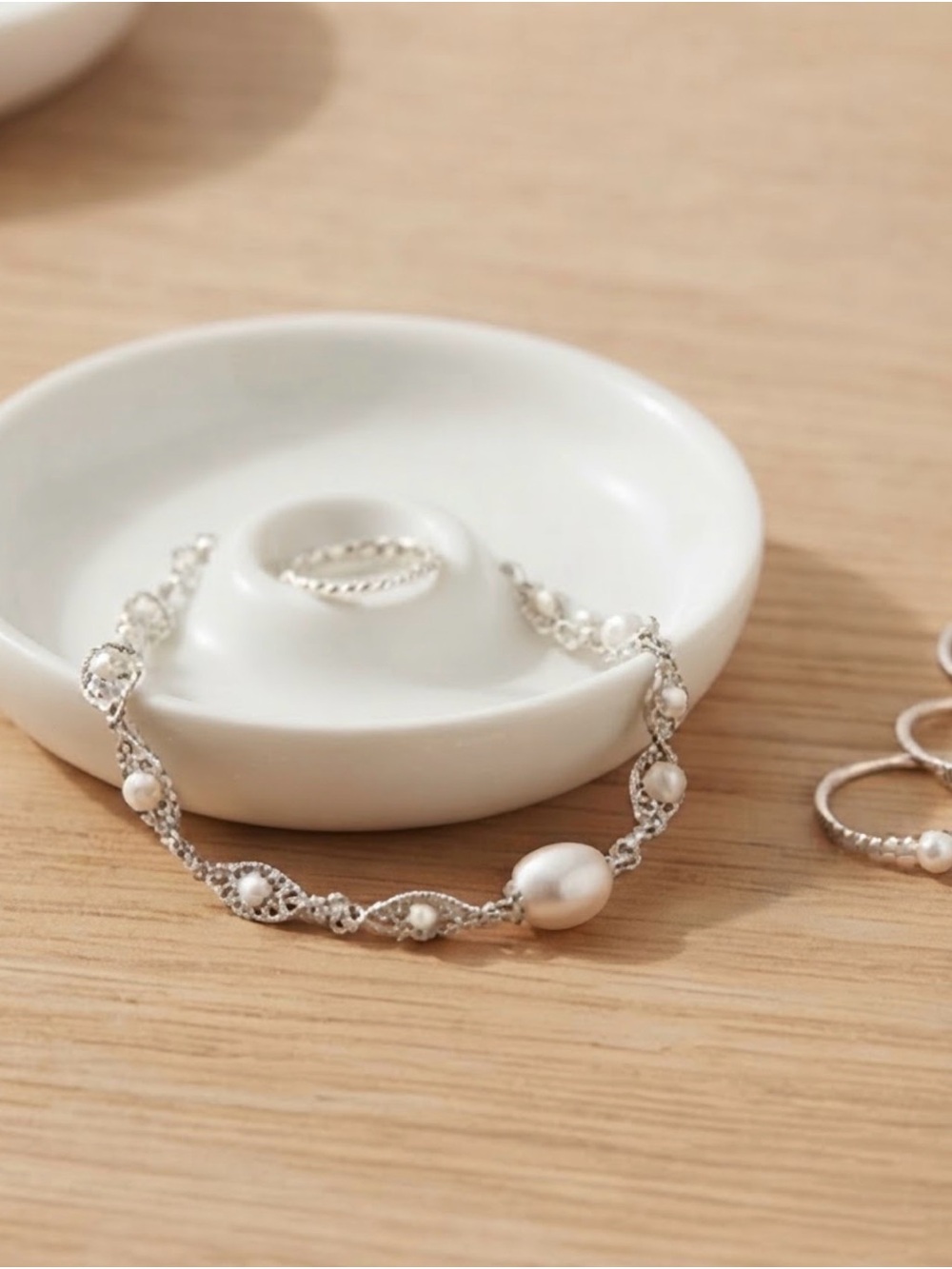Sterling Silver Pearl Accent Bracelet - White Pearls